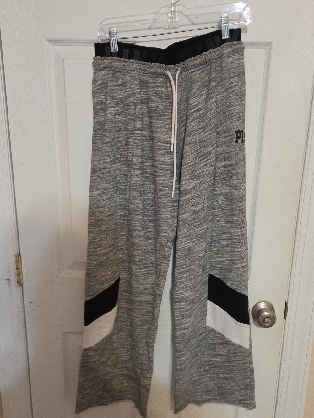 PINK Victoria's Secret Heather Gray Wide Leg Joggers with Black & White Panels